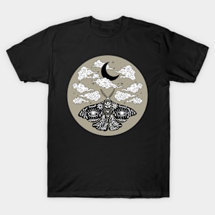 Moth Moon and Clouds Tan T-Shirt